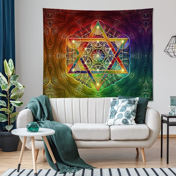 Kube med Merkabah og Livets Blomst Boutique Veggteppe
