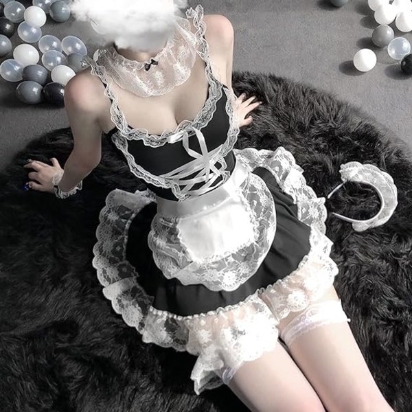 Maid-antrekk, størrelse M kvinners Lolita fransk maid cosplay-kostyme Mai