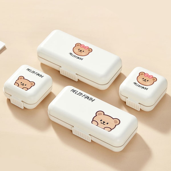 2-pack Pillerförvaringslåda, Bärbar Mini Uppdelad Pillerlåda, Hemma Pillerdispenser, Liljebjörnsmönster