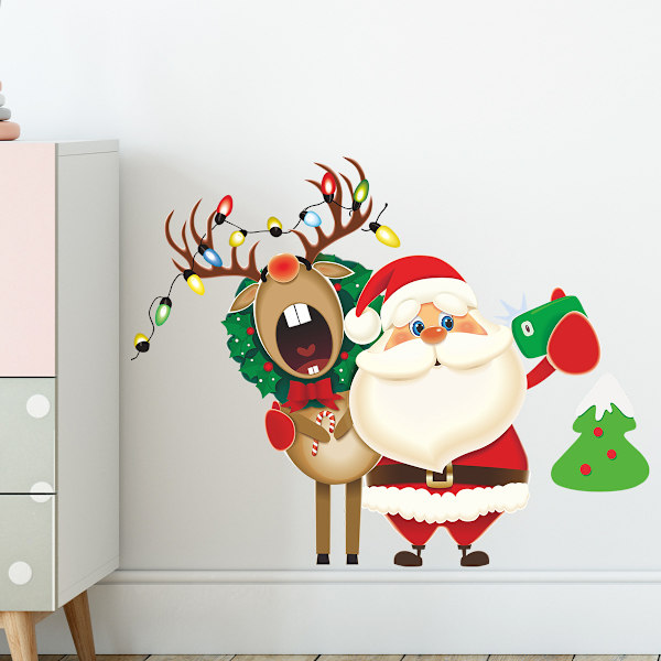 (40*59cm) Julväggdekal med tecknad tomte, dekorativ väggdekal N