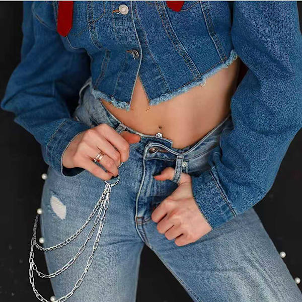6 stk. Jeansbælte Bukser Kæde Lomme Talje Kæde Multilayer Hip Hop Metal Pengepung Kæde til Mænd Kvinder