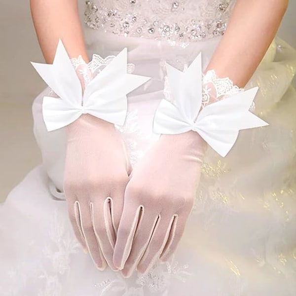 1 par spetshandskar för kvinnor, korta vita spetshandskar för bröllop för bröllop,