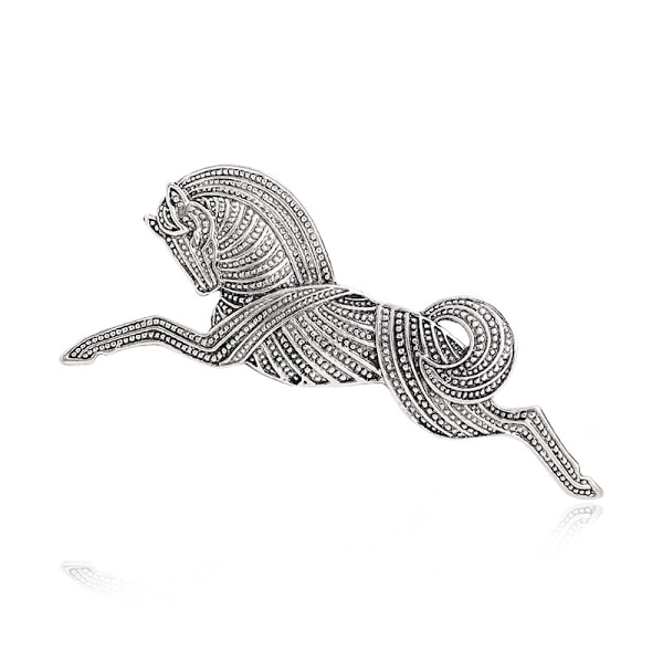 (Silver)Vintage Horse Brooch Pin for Women Girls Men Antique Gold Tone Big Animal Brooches Dress Cos