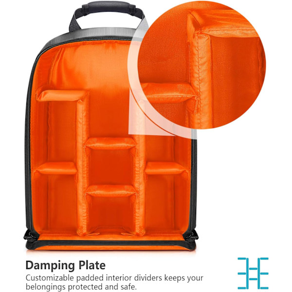 (Orange Interiör) Vattentät Stöttålig Kameraväska Partition 27x13.5x35cm, Skyddande Ryggsäck för SL