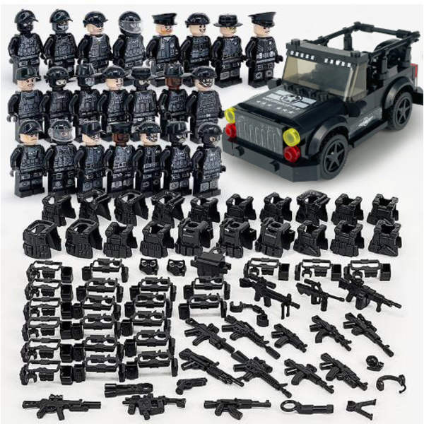 22 kpl Musta SWAT Poliisi Jeep Auto Minifiguuri Leikkihahmo Minihahmot Lapsille Lahja T