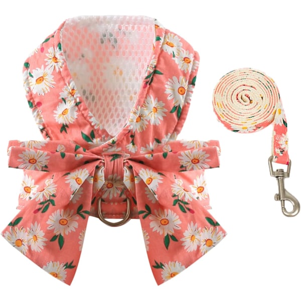 (Storlek L) Hundsele och koppel set med rosett No Pull Pet Daisy Flower Harness wit