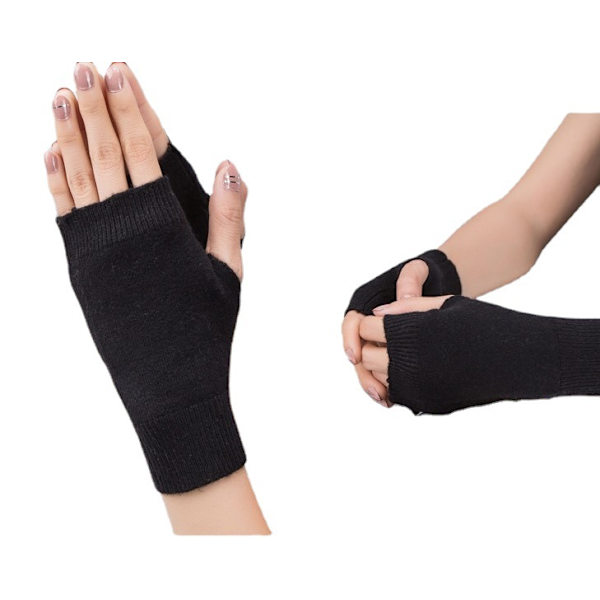 Grå och svarta vantar för kvinnor, varma fleecehandskar, vinter, unisex, halvfingerhandskar, tjocka fingerlösa handskar för män, för cykling M