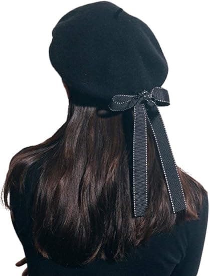 Fransk konstnärs basker i ull Höst-vinter Elegant hatt med rosett