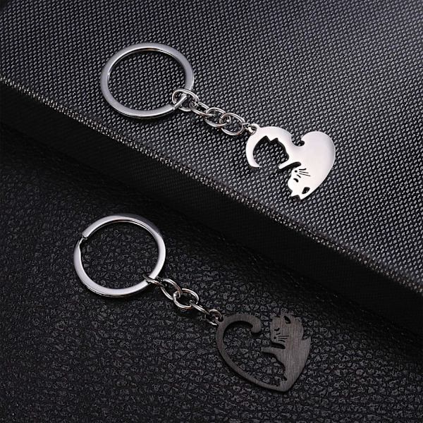 Par Keychain, Hjerteformet Katteelsker Keychain Jubilæumsvennergaver Kattepuslespil Nøglering Souvenir, Valentinsdag V