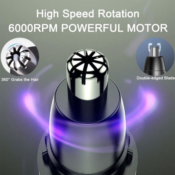 Nese- og ørehårtrimmer, Elektrisk nese- og ørehårtrimmer, 6000RPM, Smertefri