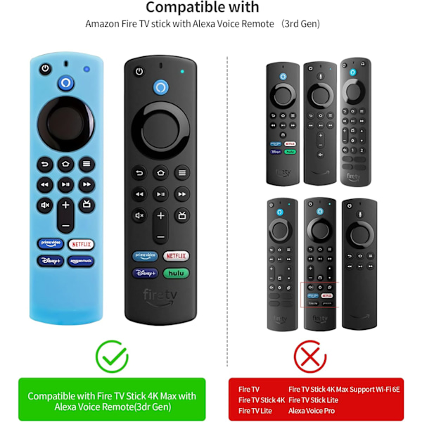 (Blå) Fjernbetjening Cover Silikone Kompatibel med 2021 Fire Stick TV Alexa Voice 3. Gen