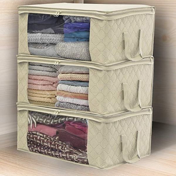 3 stk Beige Oppbevaringspose Foldbar Klær Oppbevaringsboks Vetem W