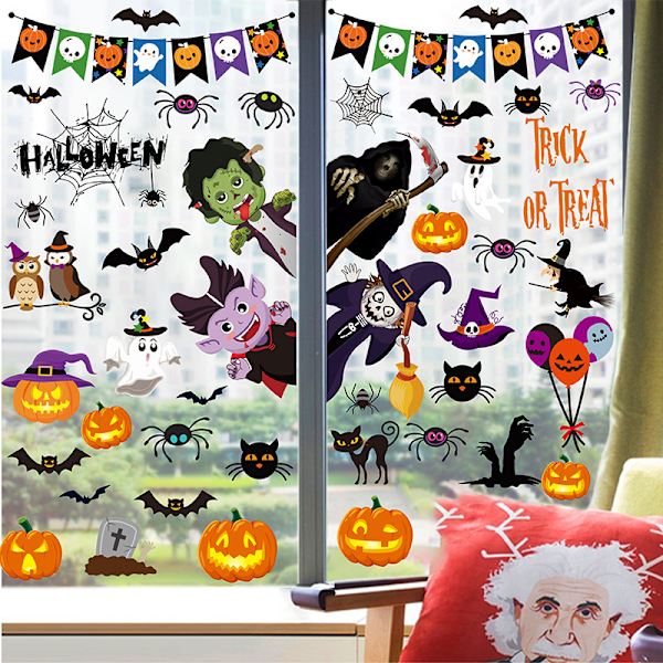 Halloween-ikkunatarrat Halloween-kurpitsa Kissa Lepakko ja Aave -tarrat Halloween Halloween-juhliin D