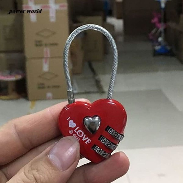 Zinklegering Wire Rope Adgangskodelås Mini Love Heart Shape Passwor
