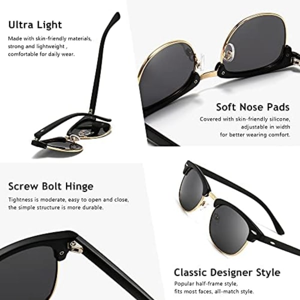 Retro Round Semi Rimless Polarisoivat Aurinkolasit UV-Suojalla Miehille/Naisille M