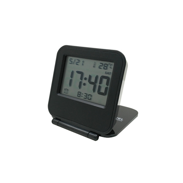 1 Svart Mini Fällbar Digital Väckarklocka Multifunktionell LED-klocka