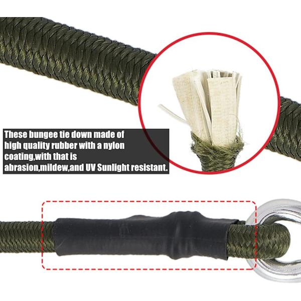 Förpackning med 2 Heavy Duty 30 cm Mini Bungee Cords med karbinhake för ca