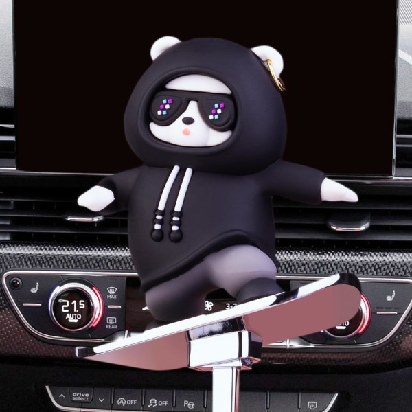 (Svart) Skateboarding Bear Car Ornament, Funny Skater Bear Car Das
