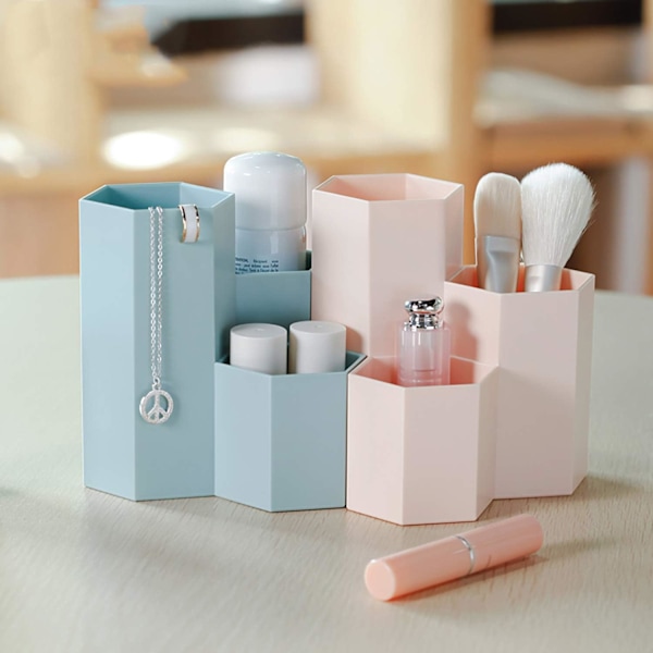 (Pink) Kreativ sekskantet multifunktionspot til opbevaring af makeup-børste