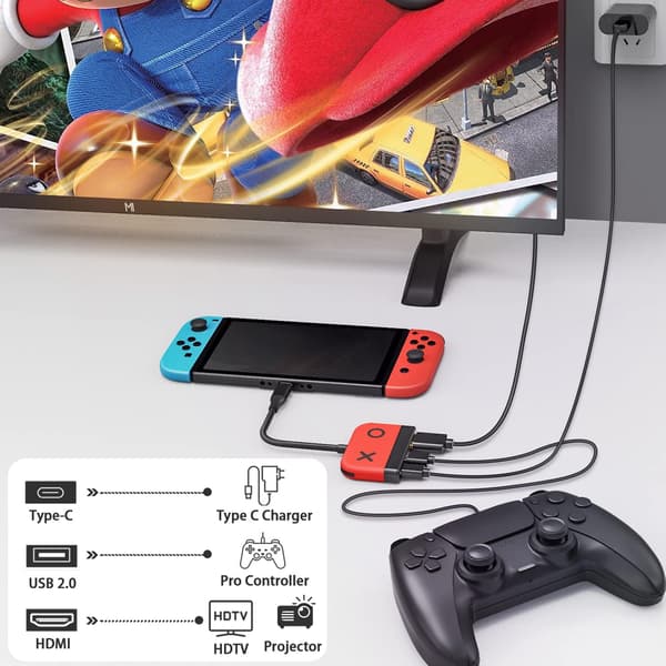 USB-C-HDMI-sovitin Switchille, 3-in-1 USB-C-keskitin USB:llä