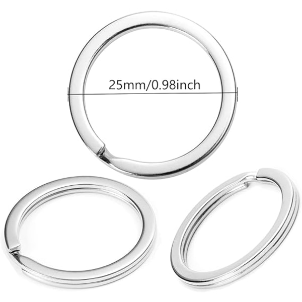 100 stk Nøkkelringer i Rustfritt Stål, 25mm Nøkkelringer, Flate Nøkkelringer, Passer til Alle Typer Nøkler, DIY, Håndverk (Rustfritt U