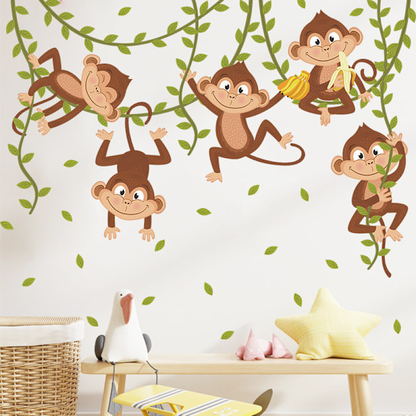Dyr Vægstickers Jungle Aber Vægsticker Aber på Vine Vægsmykning Soveværelse Børn Baby Børneværelse Stue
