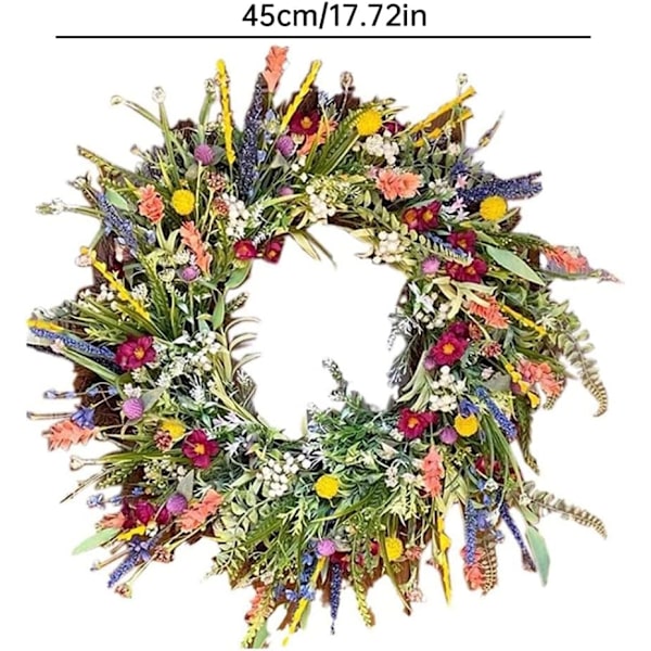 Blomsterkrans för ytterdörr vår sommar krans med små vilda blommor gröna blad dörrkrans fo