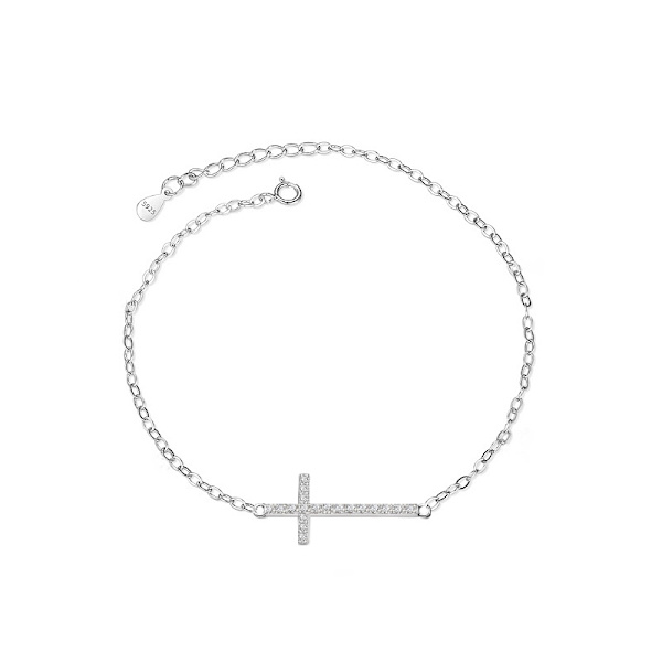 S925 Sølv Armbånd, Kvinders Simpel Kors Fuld Diamant Mode Hånd Smykker P