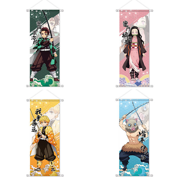 (72x28cm, Tanjiro + Nezuko + Zenitsu + Inosuke) Anime Demon Scrol