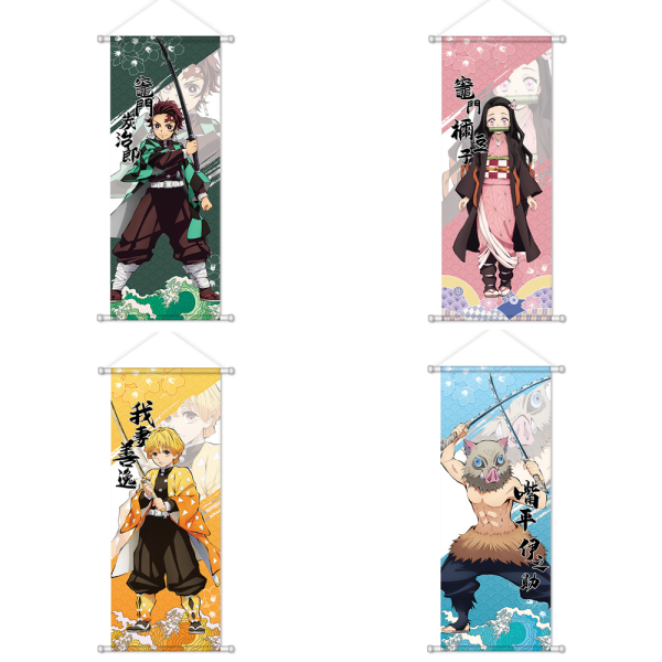 (72x28cm, Tanjiro + Nezuko + Zenitsu + Inosuke) Anime Demon Scroll