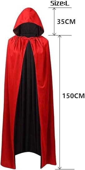 Vampyr Kappe med hætte Sort Rød Reversible Kappe til Halloween Fest