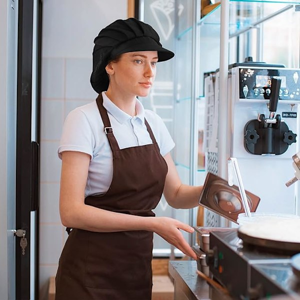 2 stk. Kokkehatte Sorte Køkkenhårnet Halv Mesh Elastisk Åndbar Bager Hårnet Kvinder Køkken Catering Ser