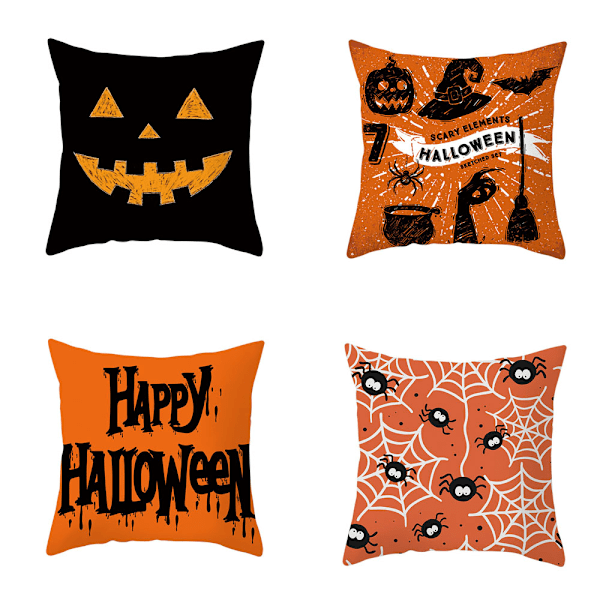 （45x45 CM  4 kpl）Paintetut tyynynpäälliset Halloween-kuvioilla söpöjä haamuja ja lepakoita Koristeelliset tyynynpäälliset