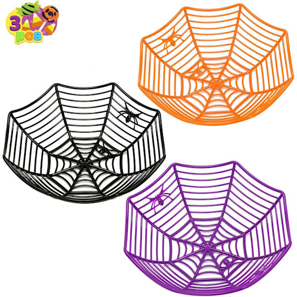 Sett med 9 store plastkurver med Halloween edderkoppnett, Trick Or Treat, håndgripende godteriholder