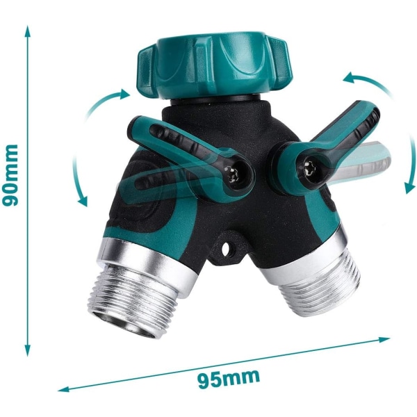 2-suuntainen letkunjakaja, puutarhaletkunjakaja, 3/4” ja 1/2” 2-suuntainen di