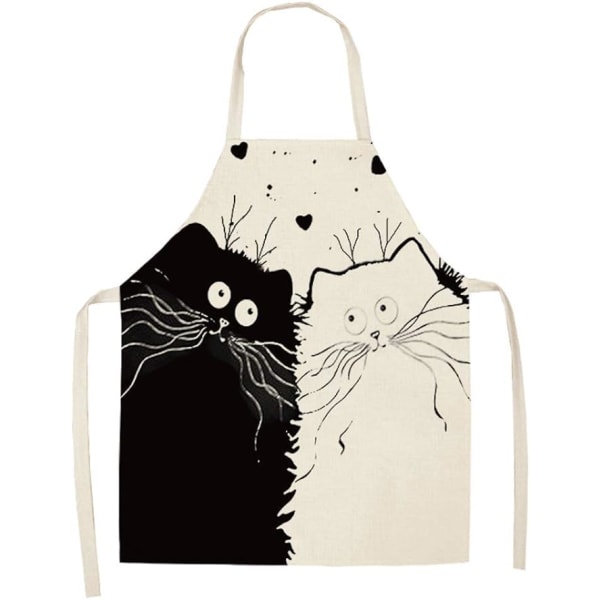 Roligt katt köksförkläde (svartvit katt, 68x55cm) bomull och