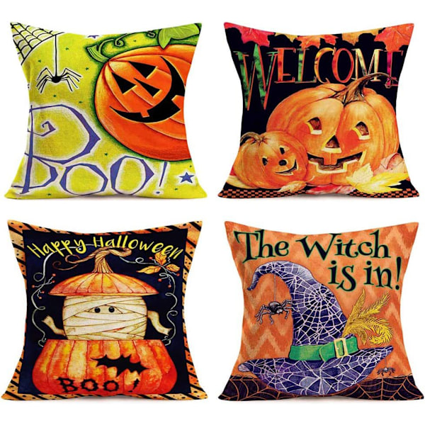 4 Pack Halloween Pumpa Spindel Kuddfodral, Hem Dekorativt Örngott, 18\"x18\" Soffa Kudde Co