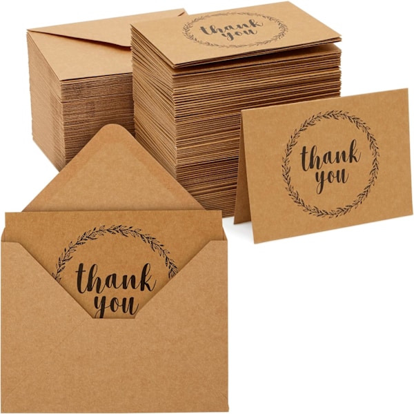 120 Pack Thank You Cards Bulk with Envelopes, Rustic Kraft Paper Notes for Wedding, Baby Shower, Gra