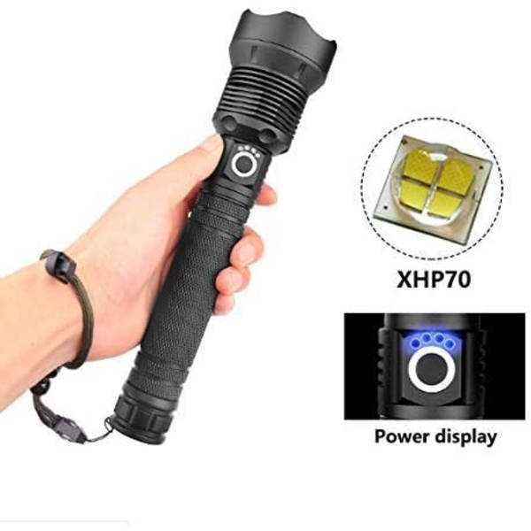 Ultrakraftfull LED-ficklampa, 90000 lumen XHP70 uppladdningsbar ficklampa justerbar zooma