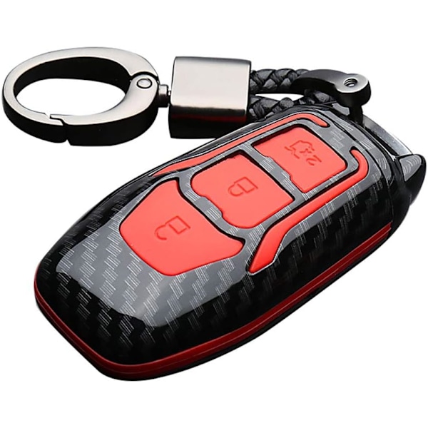 (A carbon fiber + red) ABS Carbon Fiber Shell+Silicone Car Key Cover Case Keychain for Ford Focus Mo