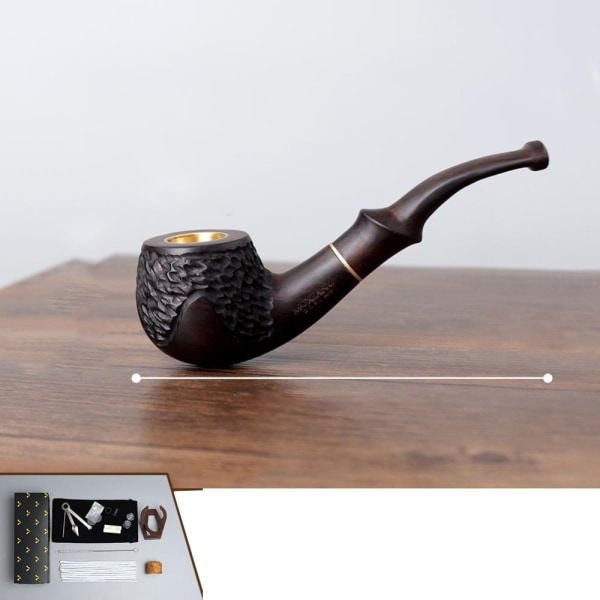 (ac0031K01) [Pipe] + [Ti-delt sett] Ibenholt Tre Røykepipe Lomme