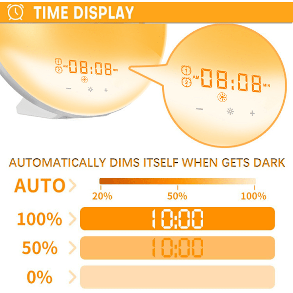 Väckarklocka med Uppvaknande Ljus och Solnedgångssimulering