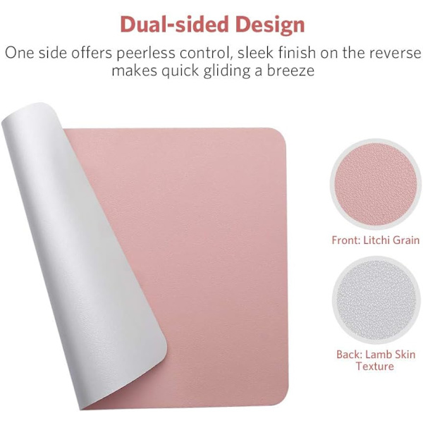 Hiirenmatto 270x210x2mm, Liukumaton Vedenkestävä PU-Nahka Työpöydän Alusta Tietokoneen Näppäimistölle Pelille Kaksipuolinen, Nude Pink