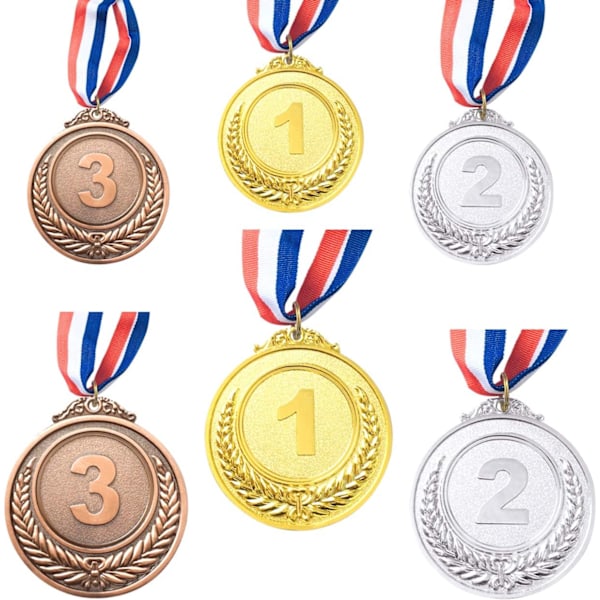 Sæt med 6 guld, sølv og bronze vinderpræmiemedaljer i metal med halskæde til konkurrence olympisk del