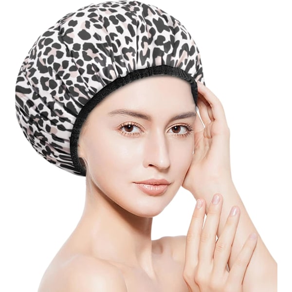 (Leopard) Badehætte, Ekstra Stor Triple Layer Badehætte med Tør Hårfuktion til Kvinder Mikrofibe