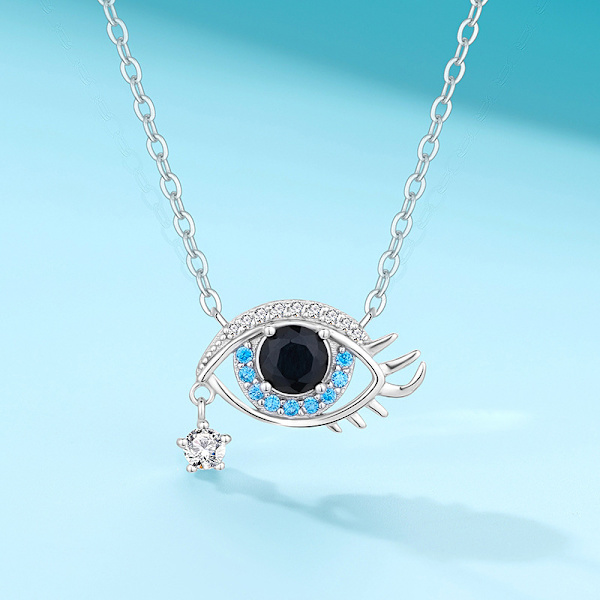 Blå Djävulens Öga S925 Sterling Silver Halsband