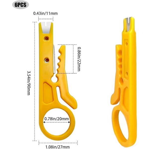 6 stk Mini Wire Stripper, Liten Wire Stripper, Mini Wire Stripper, Nettverkskabelkutter, Punch Down T