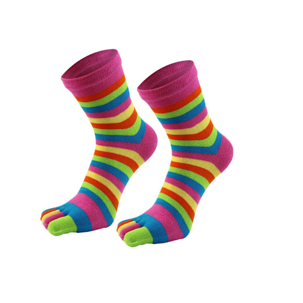 (Pink)4 Pairs Full Finger Toe Socks Cotton Socks Toe Separated Socks Rainbow Stripe Socks for Women