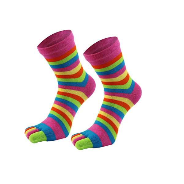 (Rosa) 4 par Full Finger Toe Socks Bomullssockor Toe Separated Socks Rainbow Stripe Socks för kvinnor
