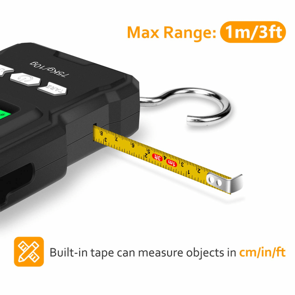 Portable Electronic Scale, 165 lb/75 kg LCD Backlit Digital Hangi